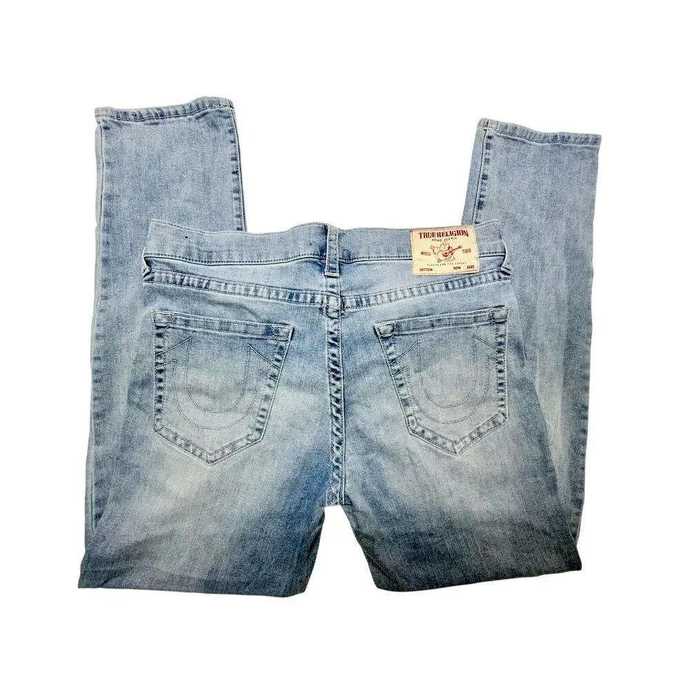 True Religion Geno Jeans Mens 34 Relaxed Slim Light Wash Stretch Denim